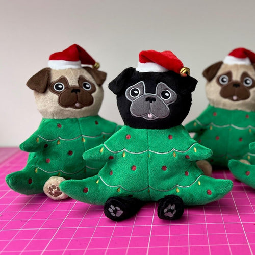 Christmas Pug Plushie - Black & Fawn