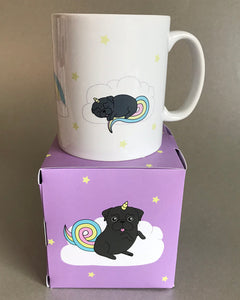 SALE - Black Pug Mug Unicorn