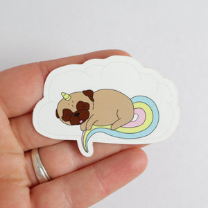 SALE - Sleepy Unicorn Pug Sticker - Fawn