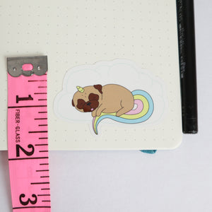 SALE - Sleepy Unicorn Pug Sticker - Fawn
