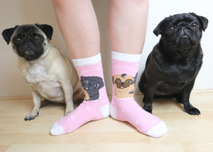 Pug Socks Pink | One Size Knitted