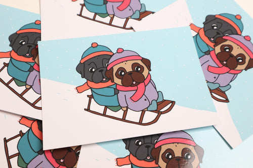 Sleigh Riding Pugs - A6