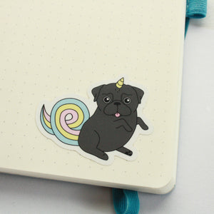 SALE - Unicorn Pug Sticker - Black