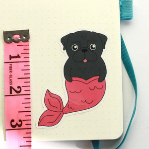 SALE - Mermaid Pug Sticker - Black